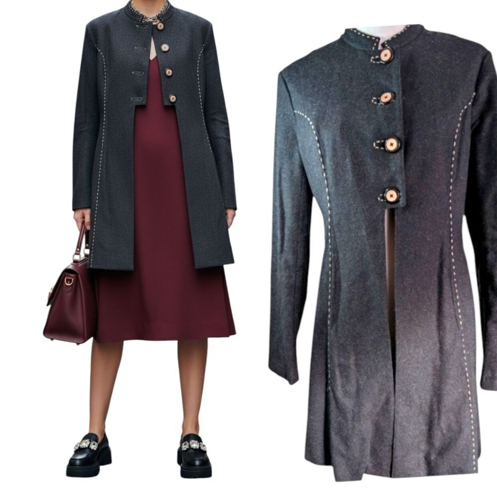 Unique Anthropologie spring coat whitestich accents size 8 Medium wool blend